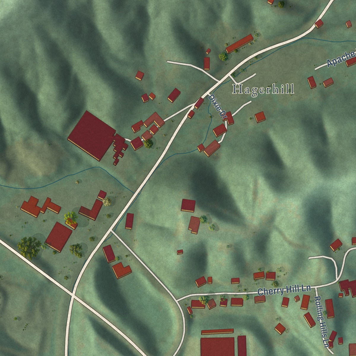 Second close-up of the map of West Van Lear, Kentucky print showing more streets and buildings