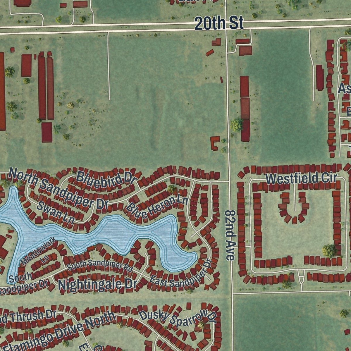 Second close-up of the map of West Vero Corridor, Florida print showing more streets and buildings