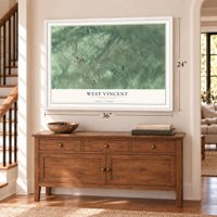 West Vincent, Pennsylvania map, 24 x 36 inch print in a white frame above a dresser by a staircase