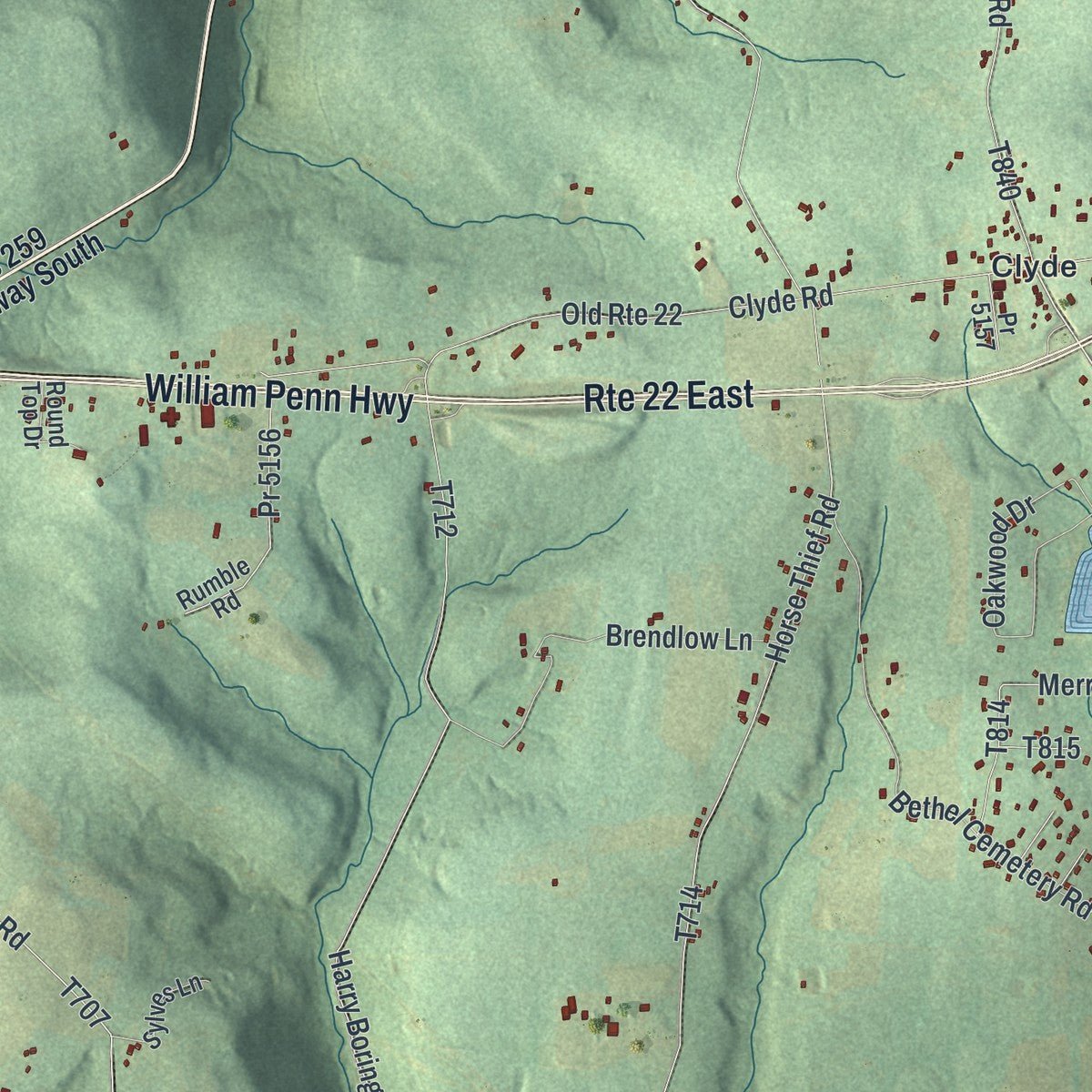 Second close-up of the map of West Wheatfield, Pennsylvania print showing more streets and buildings