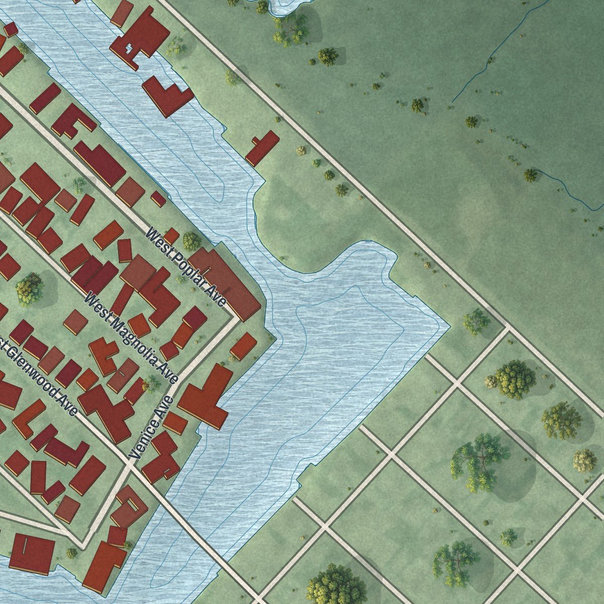 Second close-up of the map of West Wildwood, New Jersey print showing more streets and buildings