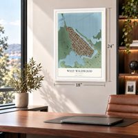 West Wildwood, New Jersey map, 18 x 24 inch print in a white frame in a home office