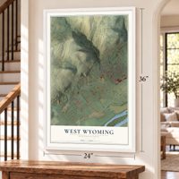 West Wyoming, Pennsylvania map, 24 x 36 inch print in a white frame by a staircase