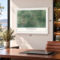 Westampton, New Jersey map, 18 x 24 inch print in a white frame in a home office