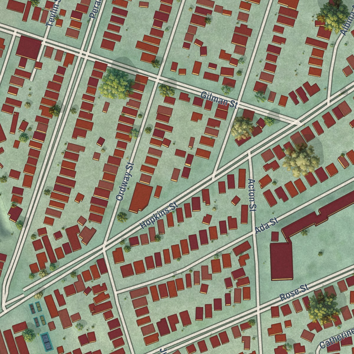 Second close-up of the map of Westbrae, California print showing more streets and buildings