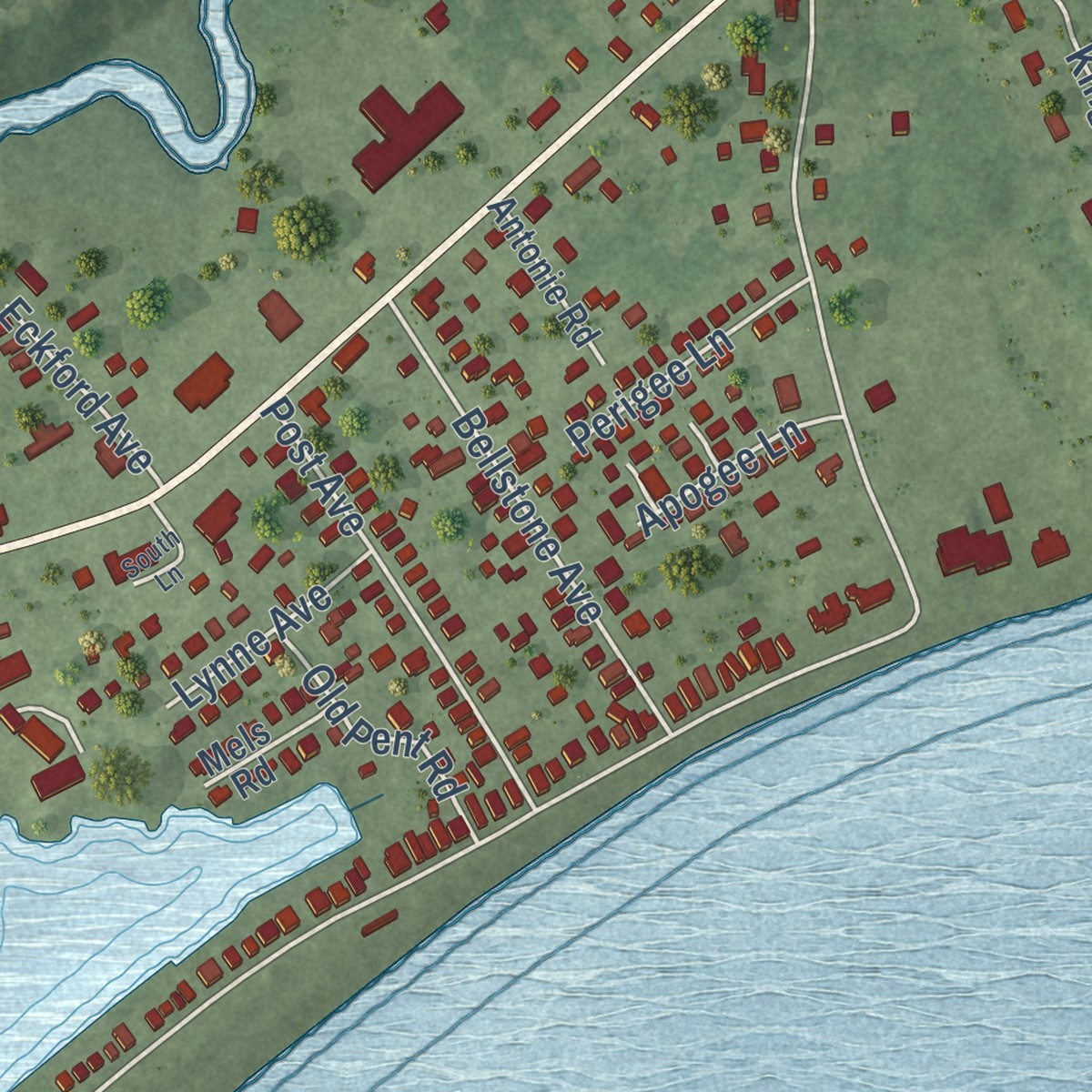 Second close-up of the map of Westbrook Center, Connecticut print showing more streets and buildings
