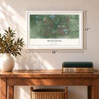 Westchase, Florida map, 12 x 18 inch print in a white frame in an entryway