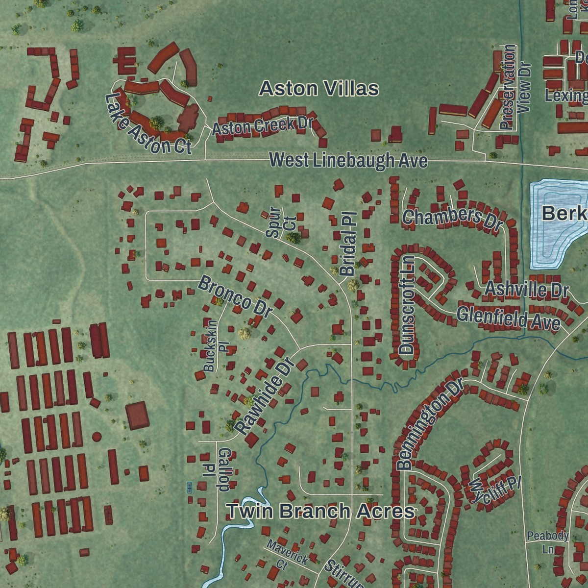 Second close-up of the map of Westchase, Florida print showing more streets and buildings