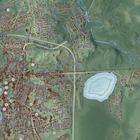 Second close-up of the map of Westerly, Rhode Island print showing more streets and buildings