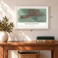 Western Addition, California map, 12 x 18 inch print in a white frame in an entryway