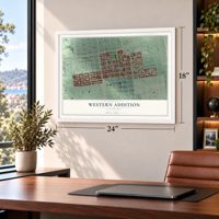 Western Addition, California map, 18 x 24 inch print in a white frame in a home office