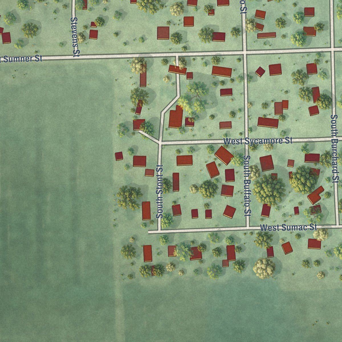 Second close-up of the map of Western, Nebraska print showing more streets and buildings