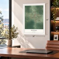 Western, Nebraska map, 18 x 24 inch print in a white frame in a home office