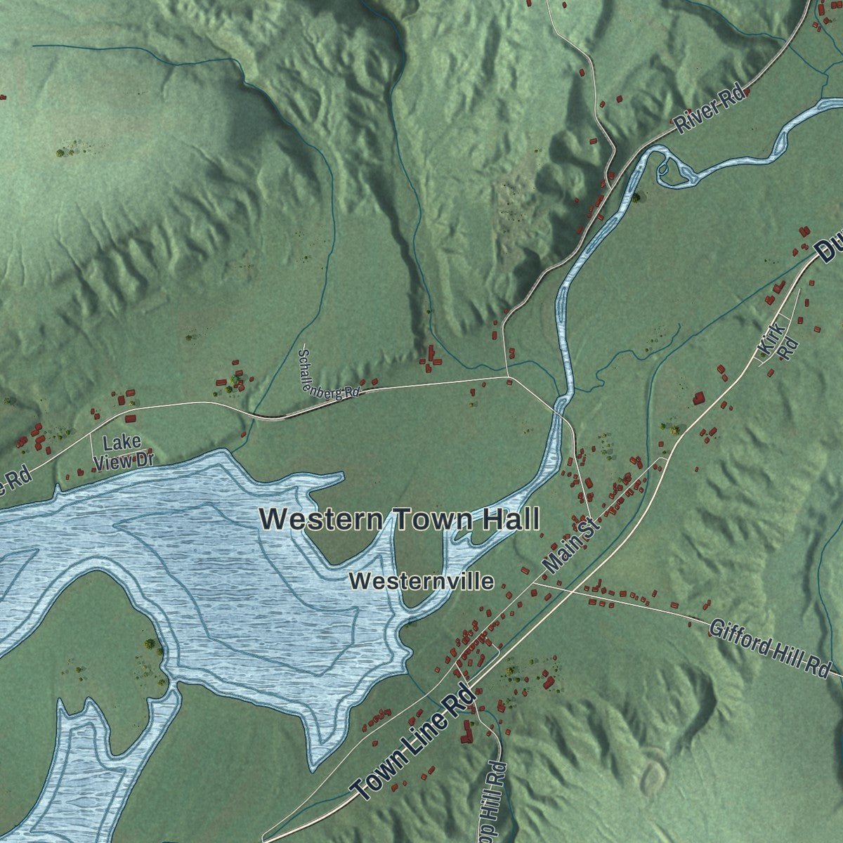 Second close-up of the map of Western, New York print showing more streets and buildings