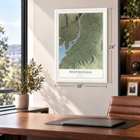 Westernville, New York map, 18 x 24 inch print in a white frame in a home office