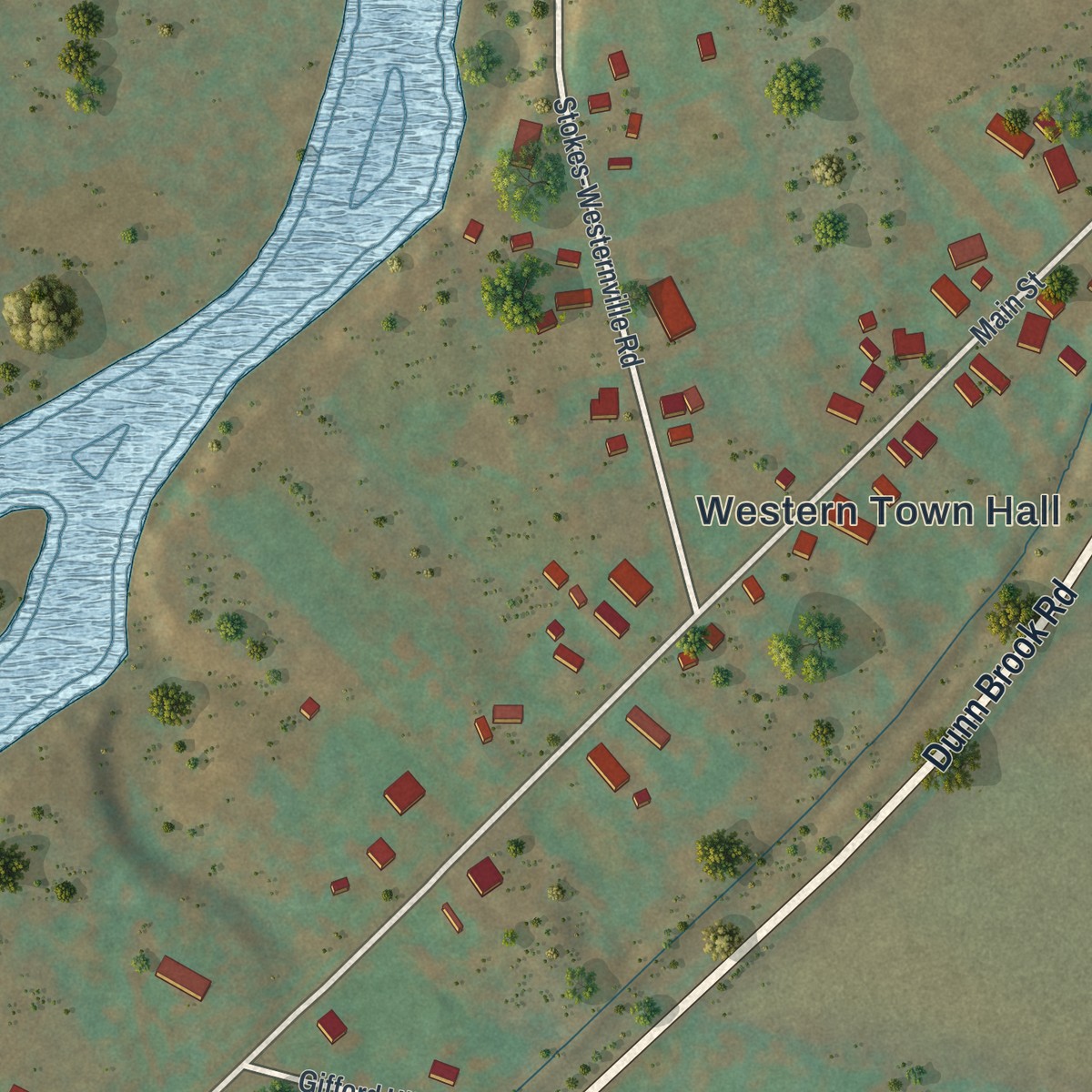 Second close-up of the map of Westernville, New York print showing more streets and buildings