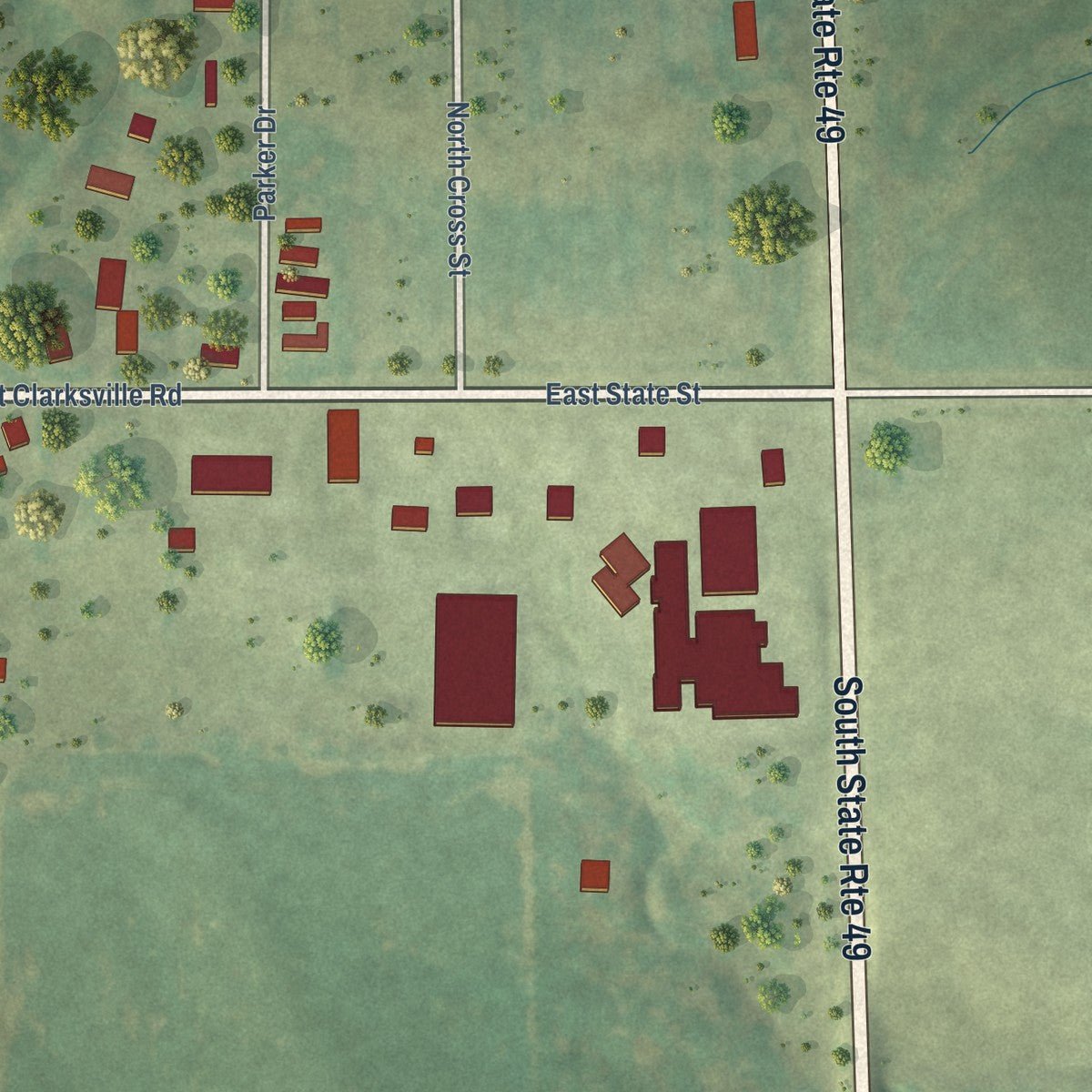 Second close-up of the map of Westfield, Illinois print showing more streets and buildings