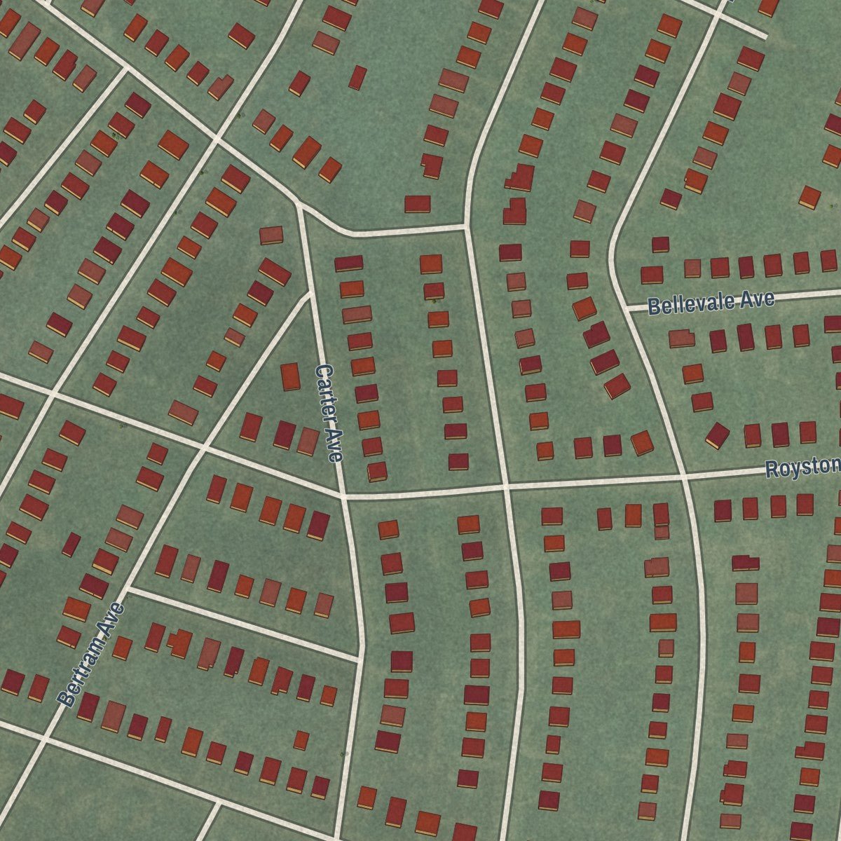 Second close-up of the map of Westfield, Maryland print showing more streets and buildings