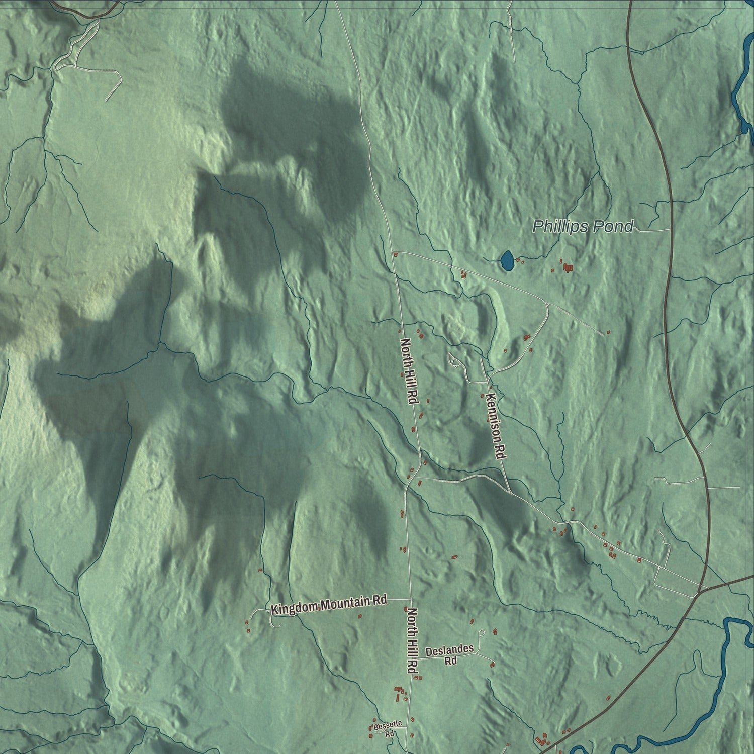 Close-up of the map of Westfield, Vermont print showing terrain and local geography