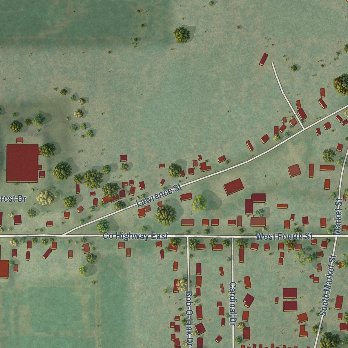 Second close-up of the map of Westfield, Wisconsin print showing more streets and buildings
