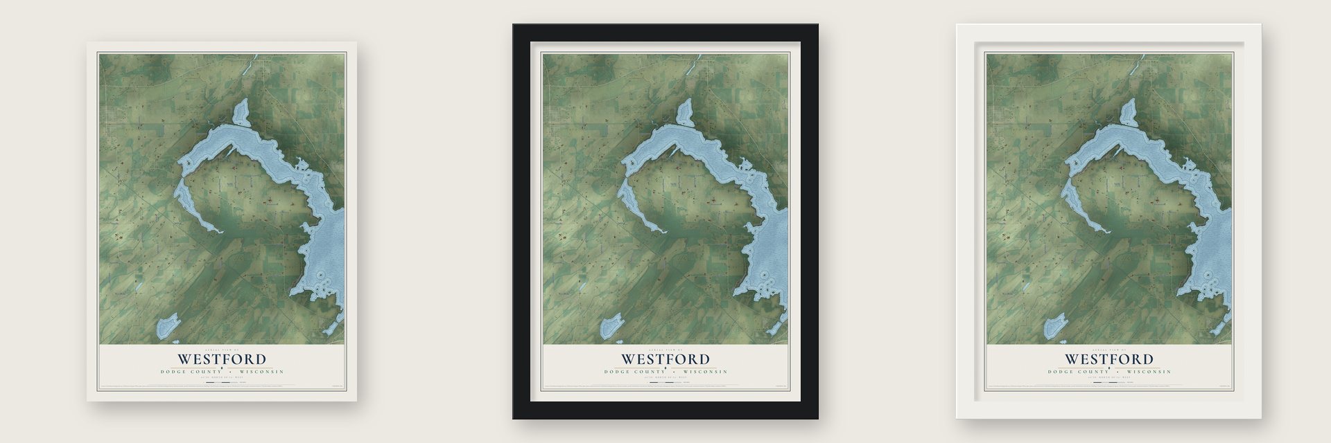 Westford, Dodge County, Wisconsin map unframed, in a black wood frame and in a white wood frame