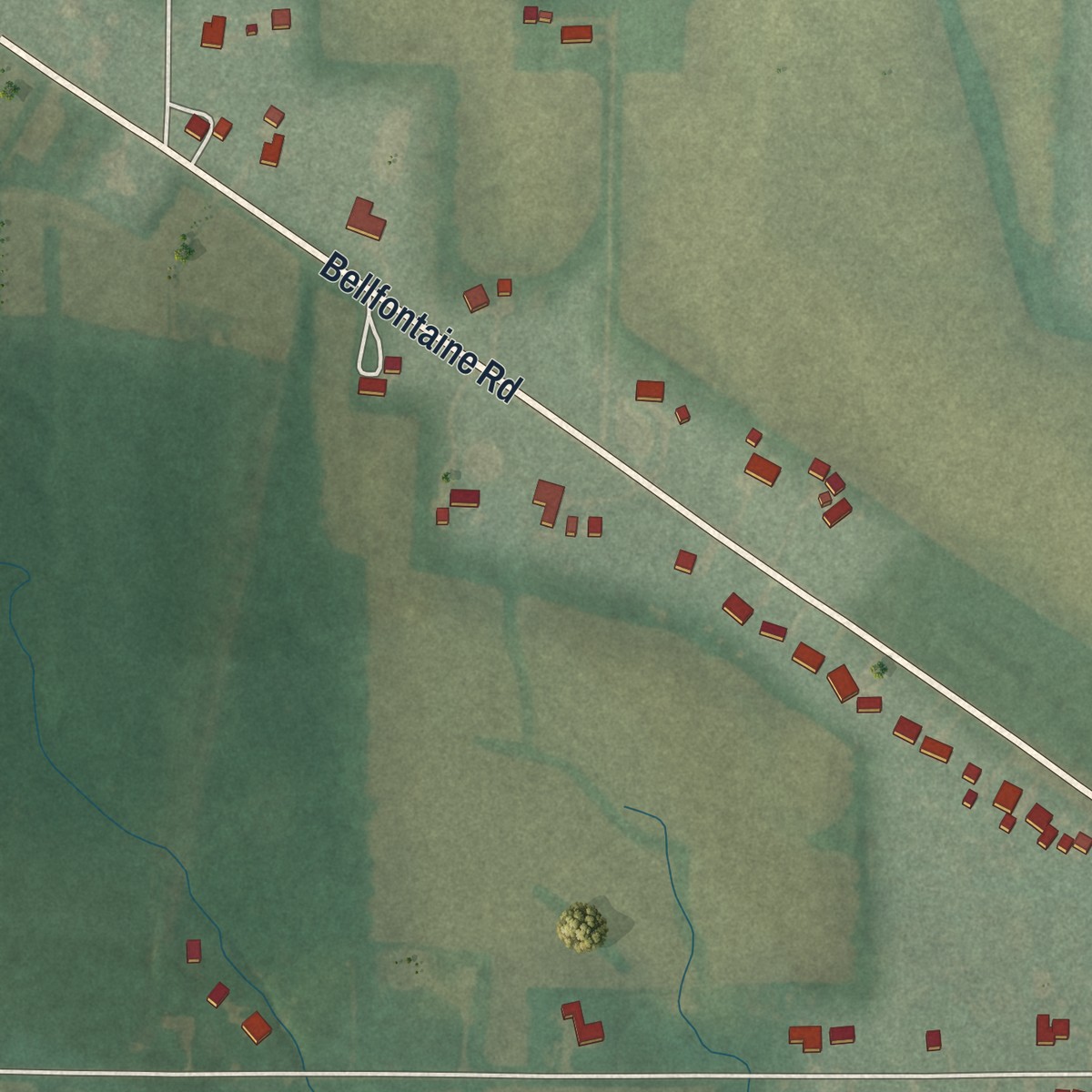 Second close-up of the map of Westminster, Ohio print showing more streets and buildings