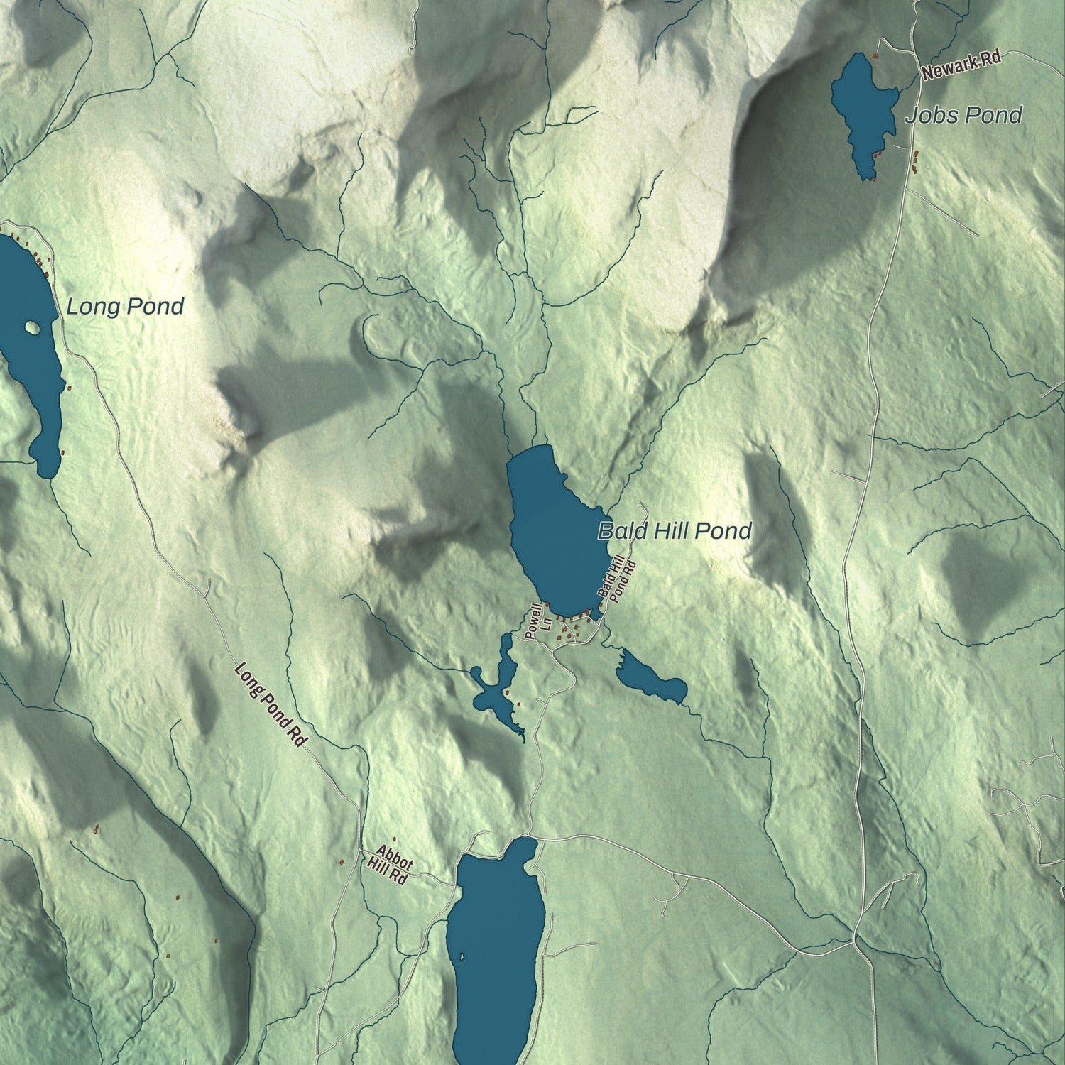 Close-up of the map of Westmore, Vermont print showing terrain and local geography