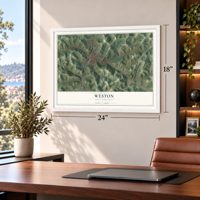 Weston, West Virginia map, 18 x 24 inch print in a white frame in a home office