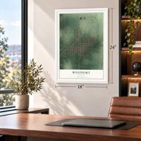 Westport, Indiana map, 18 x 24 inch print in a white frame in a home office