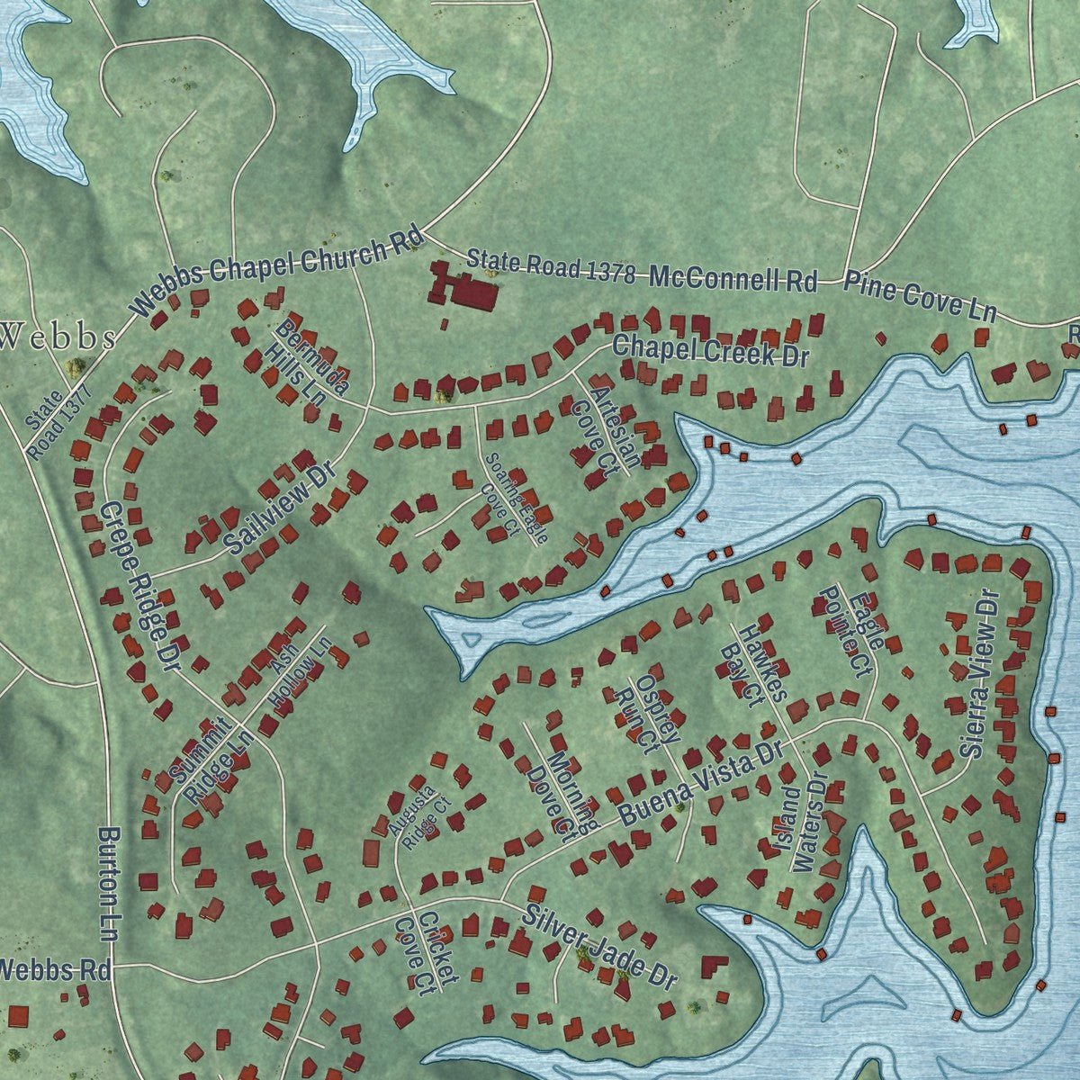Second close-up of the map of Westport, North Carolina print showing more streets and buildings