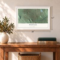 Westvale, New York map, 12 x 18 inch print in a white frame in an entryway