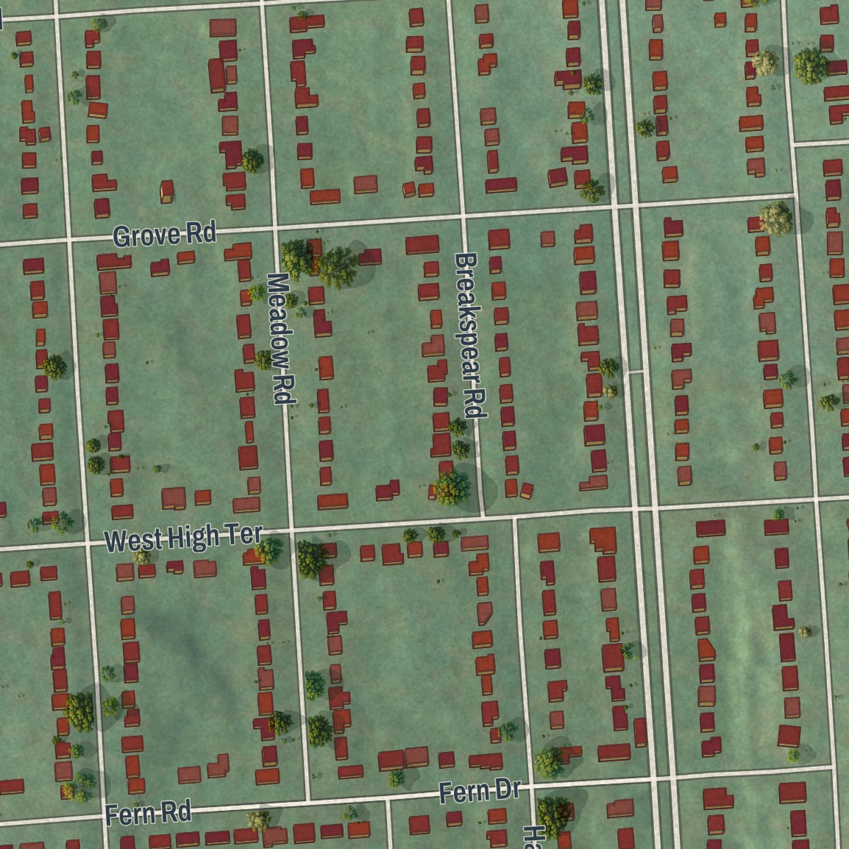 Second close-up of the map of Westvale, New York print showing more streets and buildings