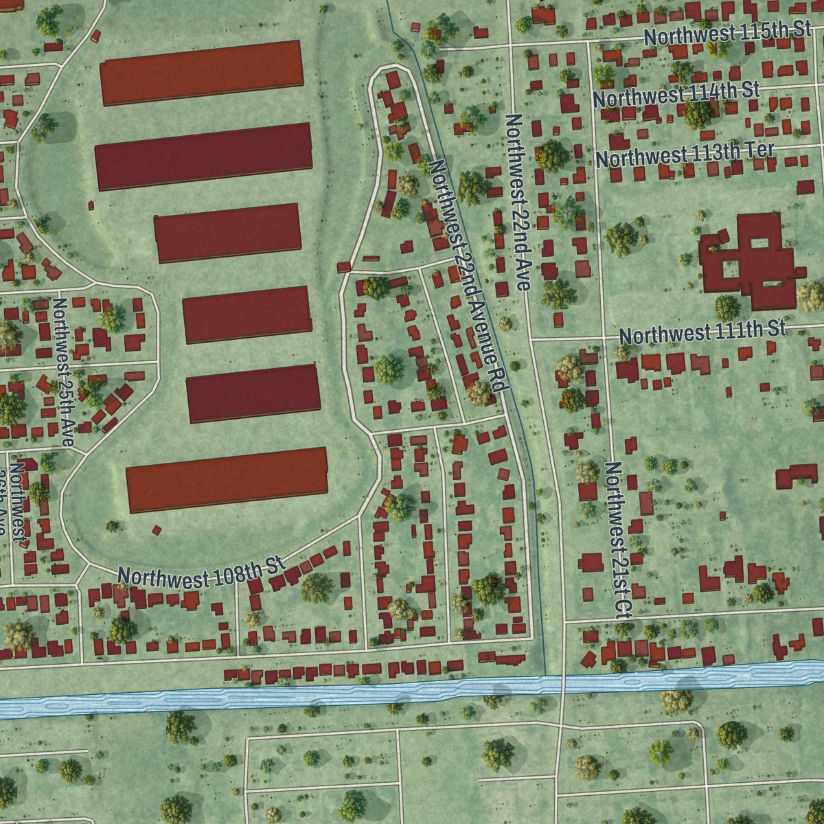 Second close-up of the map of Westview, Florida print showing more streets and buildings
