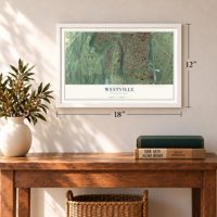 Westville, Connecticut map, 12 x 18 inch print in a white frame in an entryway