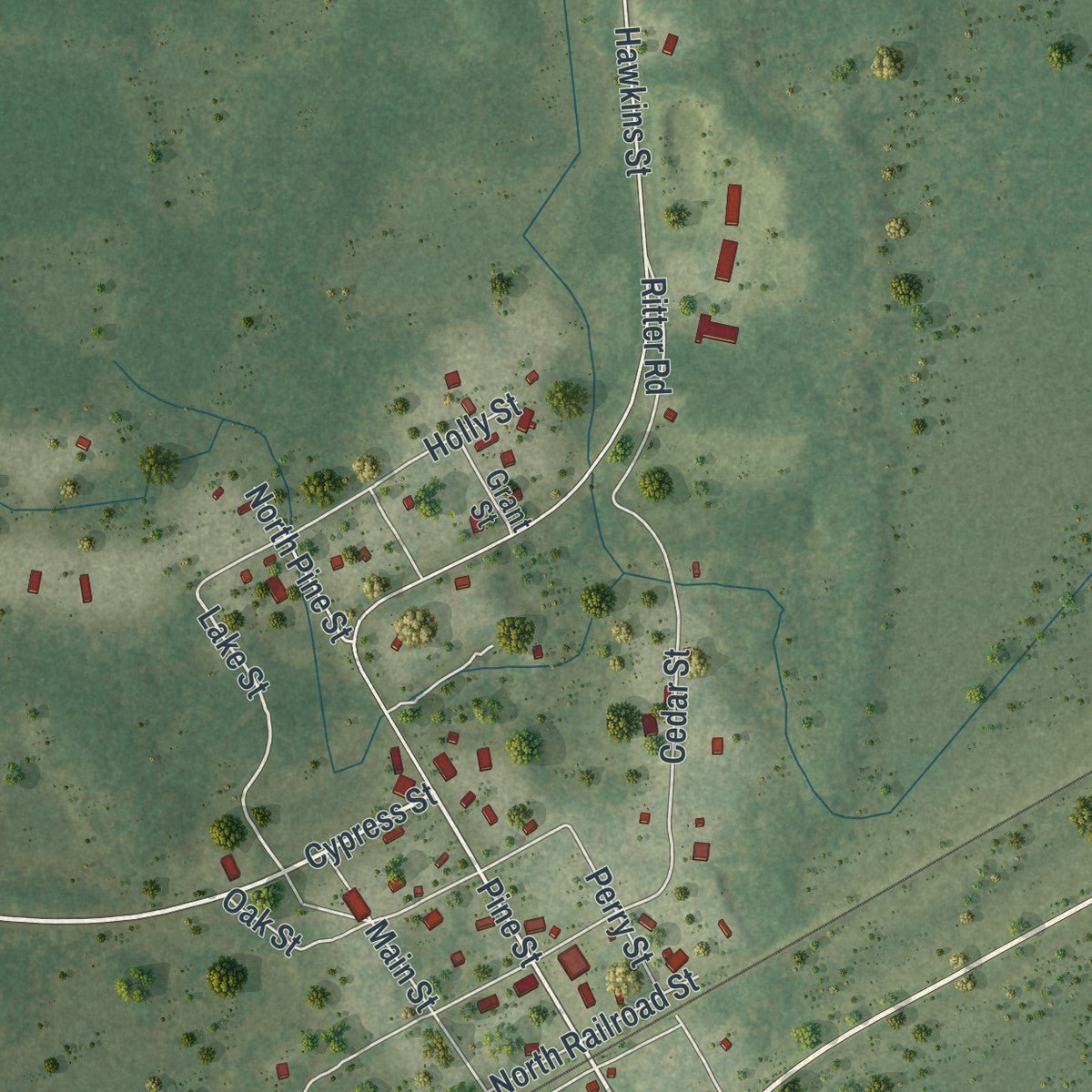 Second close-up of the map of Westville, Florida print showing more streets and buildings