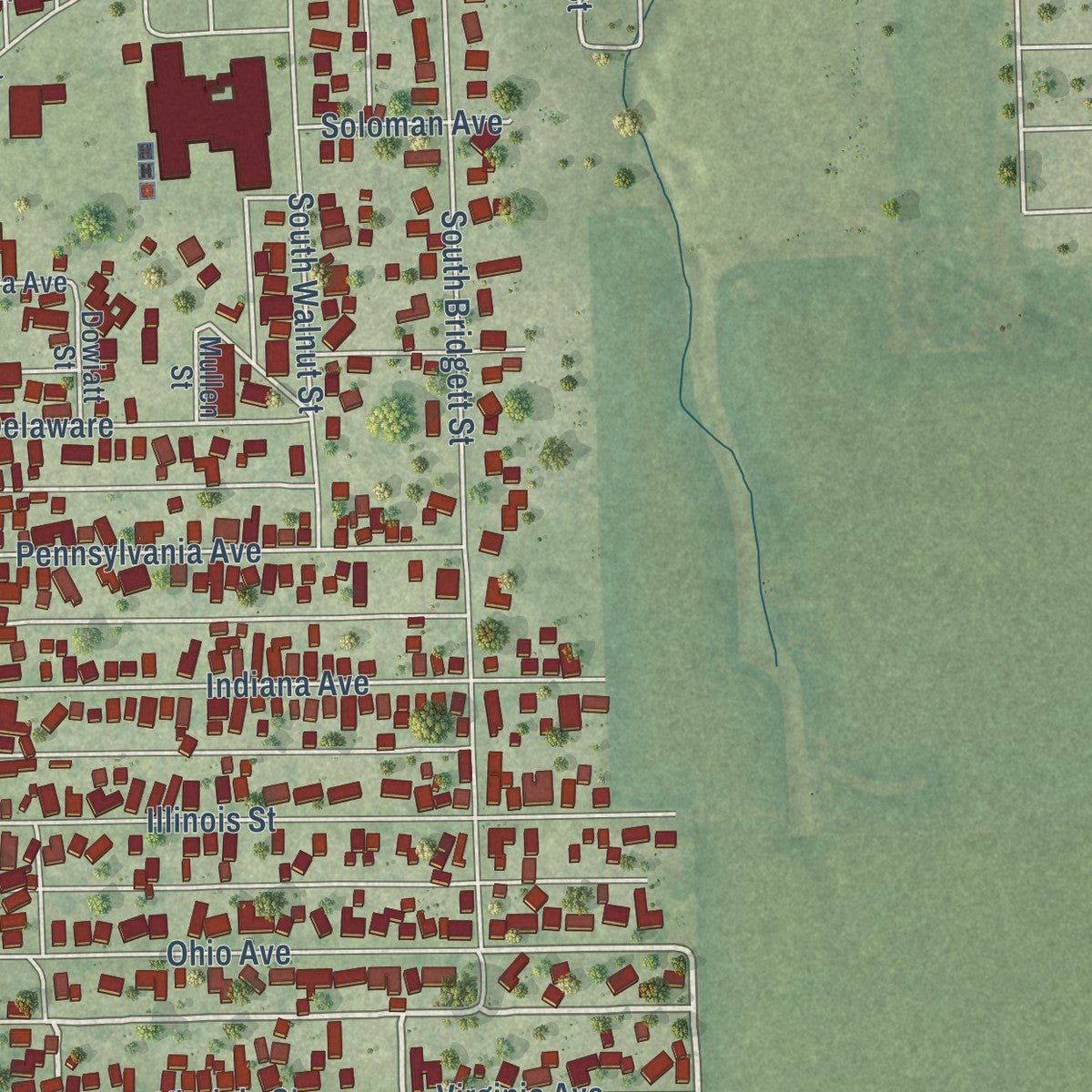 Second close-up of the map of Westville, Illinois print showing more streets and buildings