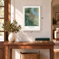 Westwego, Louisiana map, 12 x 18 inch print in a white frame in an entryway
