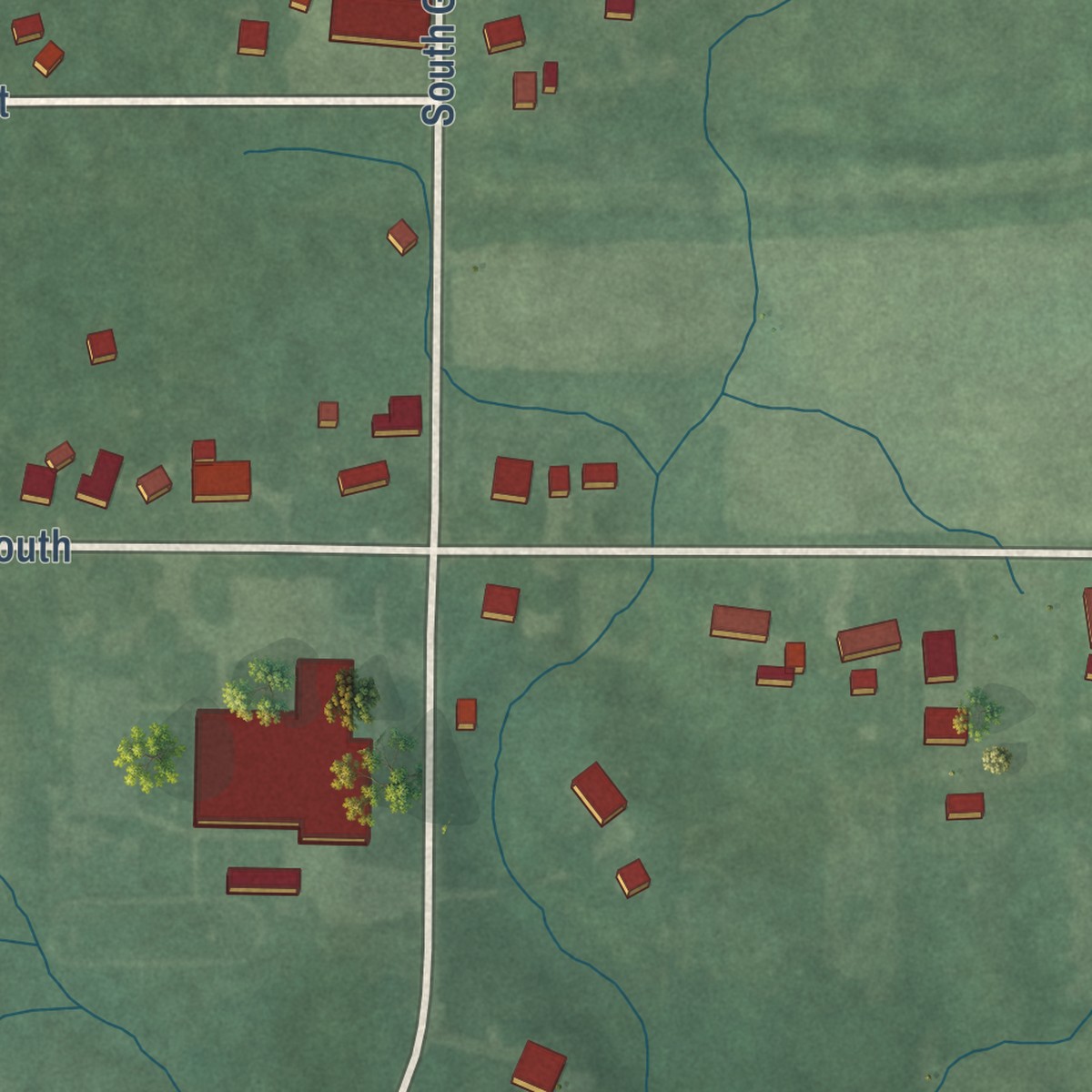 Second close-up of the map of Westwood, Indiana print showing more streets and buildings