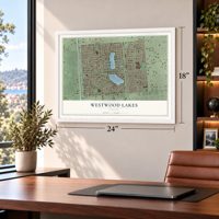 Westwood Lakes, Florida map, 18 x 24 inch print in a white frame in a home office
