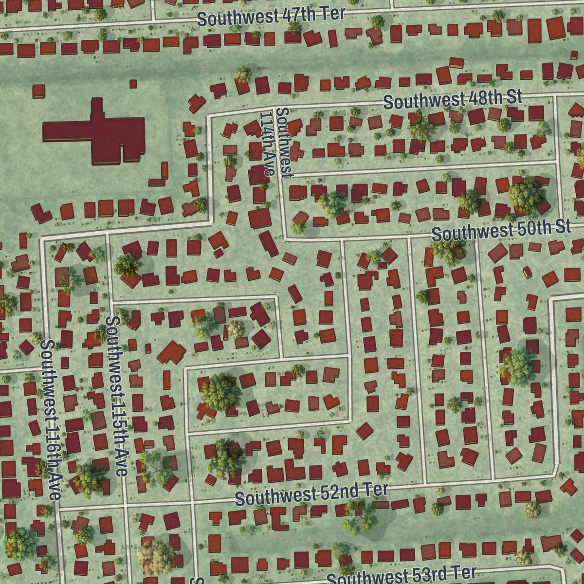 Second close-up of the map of Westwood Lakes, Florida print showing more streets and buildings