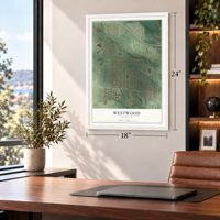 Westwood, Michigan map, 18 x 24 inch print in a white frame in a home office