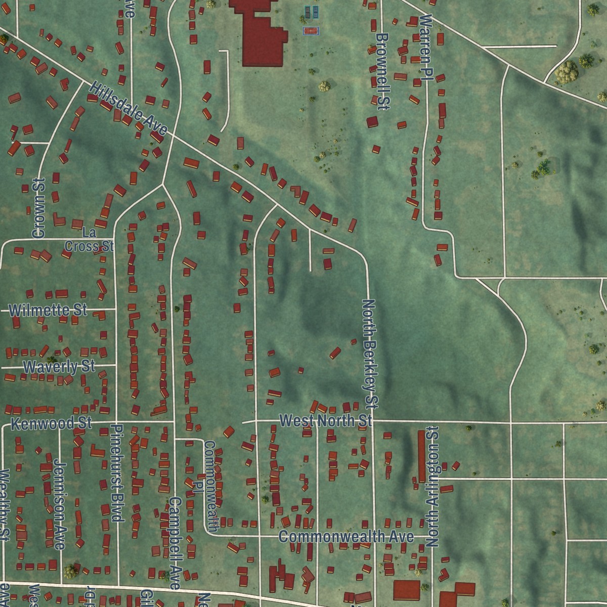 Second close-up of the map of Westwood, Michigan print showing more streets and buildings
