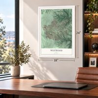 Westwood, Ohio map, 18 x 24 inch print in a white frame in a home office