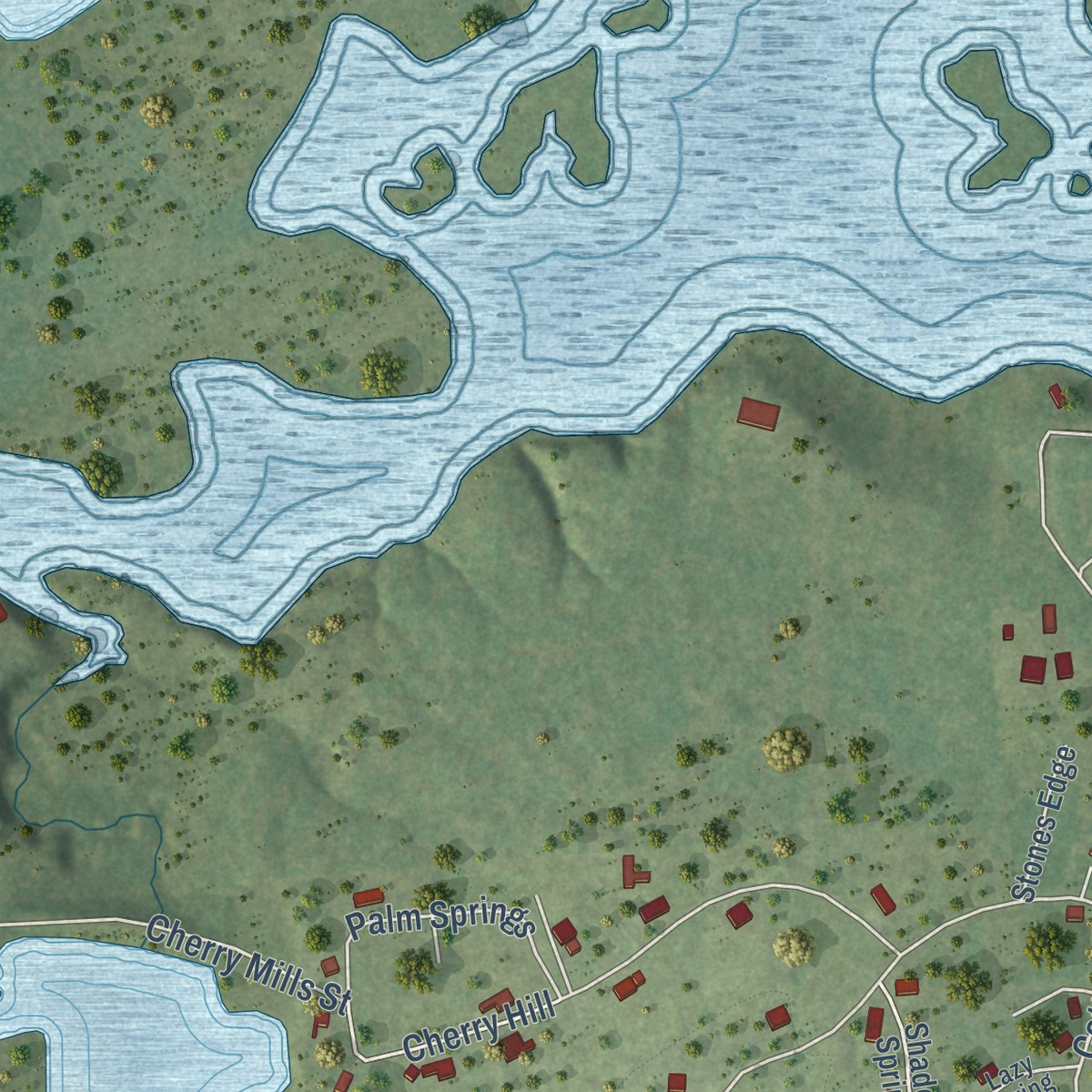Second close-up of the map of Westwood Shores, Texas print showing more streets and buildings