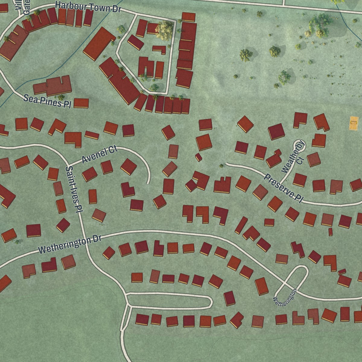 Second close-up of the map of Wetherington, Ohio print showing more streets and buildings