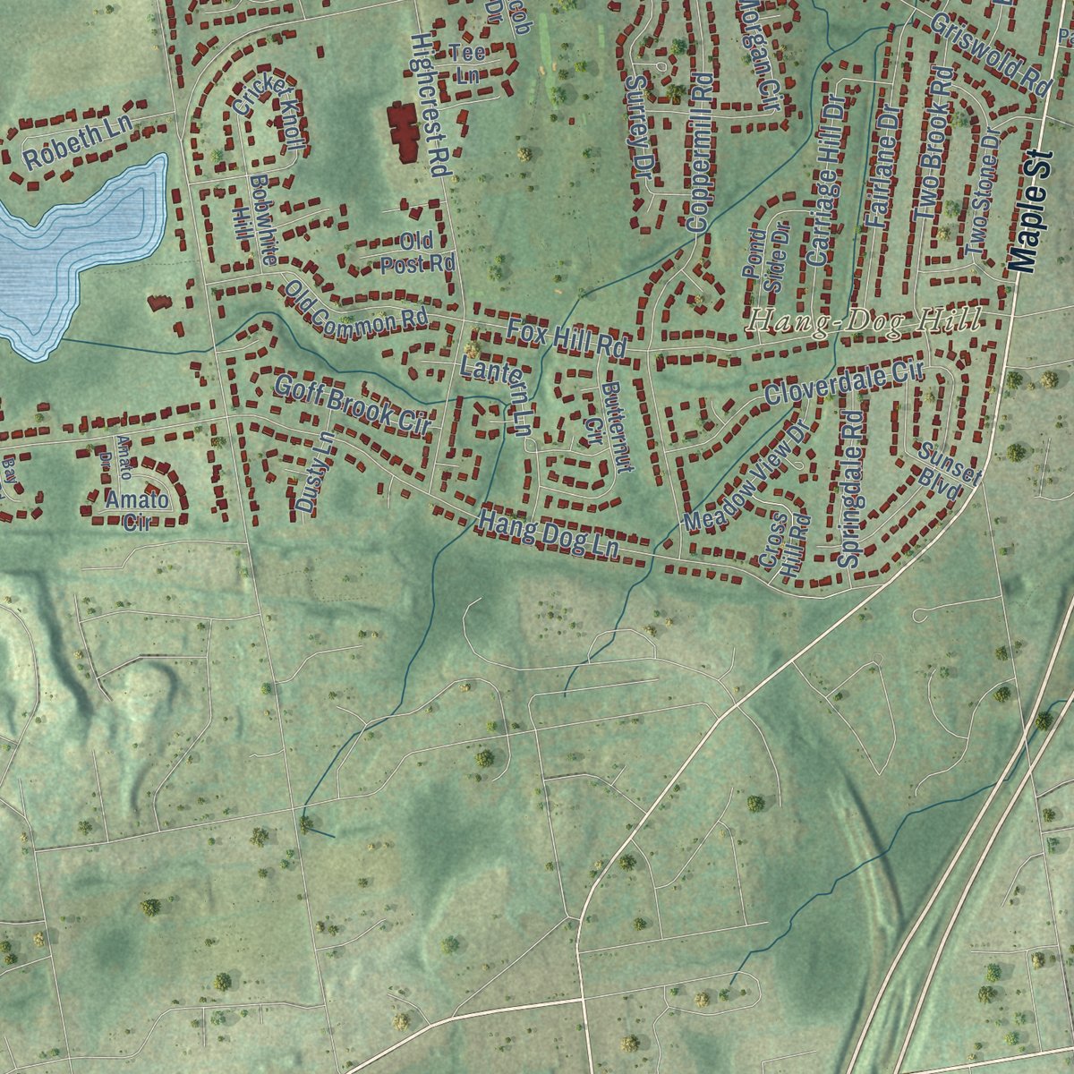 Second close-up of the map of Wethersfield, Connecticut print showing more streets and buildings