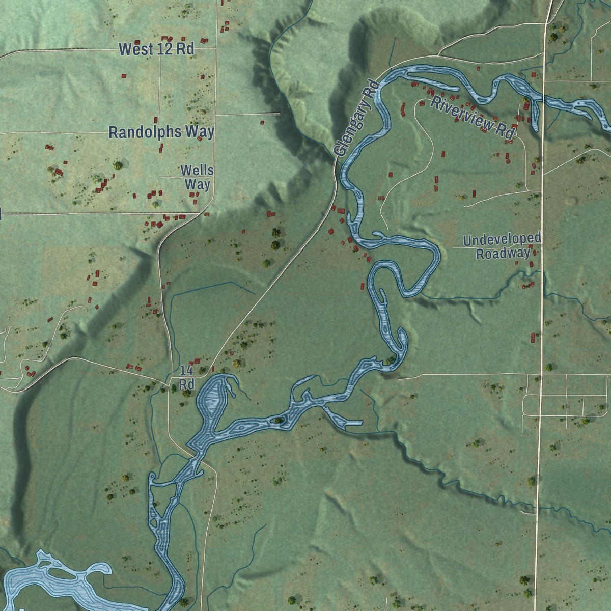 Second close-up of the map of Wexford, Michigan print showing more streets and buildings