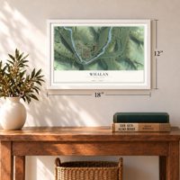 Whalan, Minnesota map, 12 x 18 inch print in a white frame in an entryway