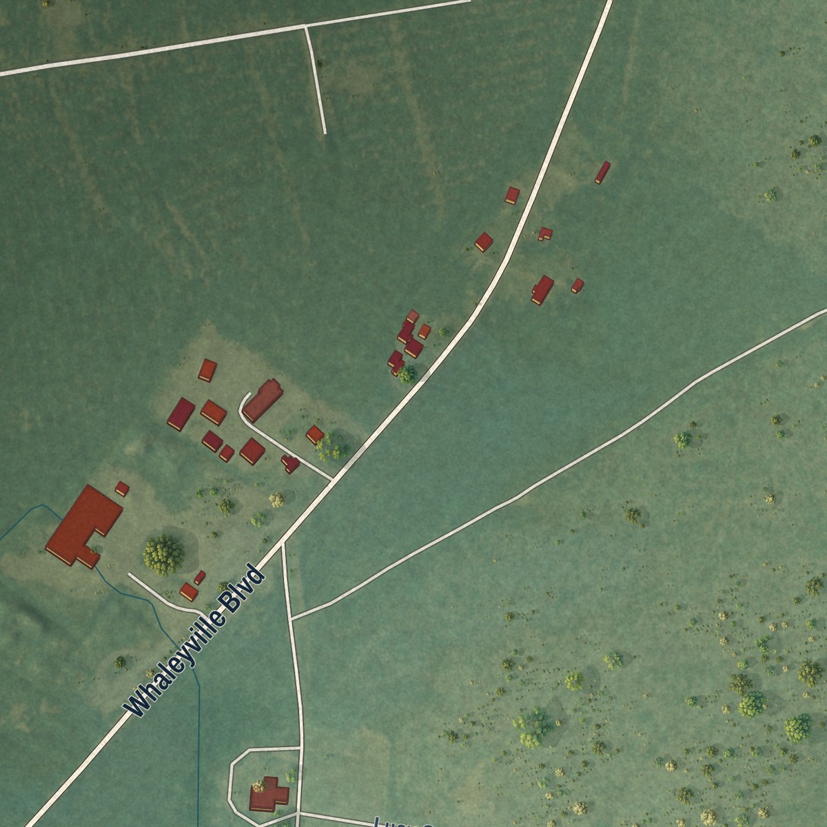 Second close-up of the map of Whaleyville, Virginia print showing more streets and buildings
