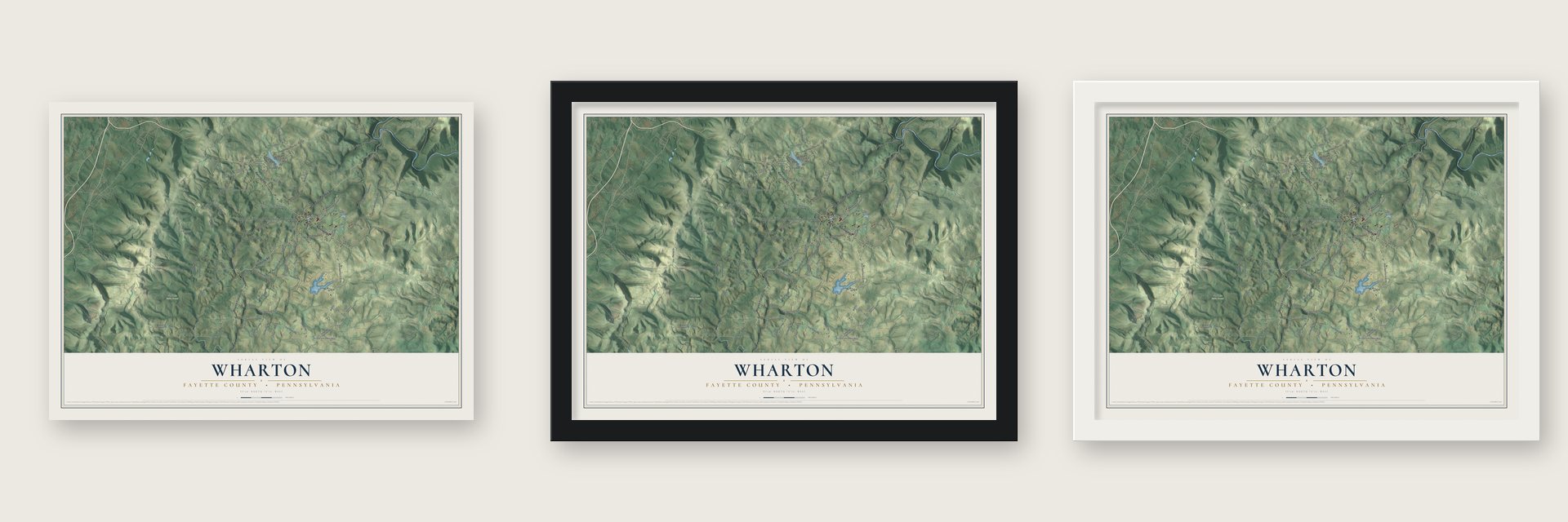 Wharton, Fayette County, Pennsylvania map unframed, in a black wood frame and in a white wood frame